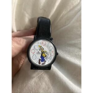 Vtg Lorus Disney Goofy Quartz Watch Black V515-8080 Collector's /not running